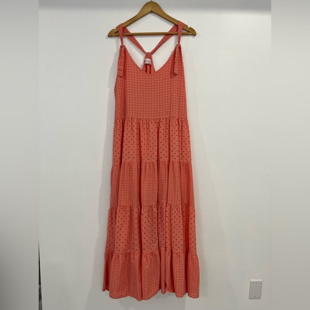 Self Contrast Cabana Cotton Coral Tiered Maxi‎ Dress Large Resortwear - Picture 2 of 11